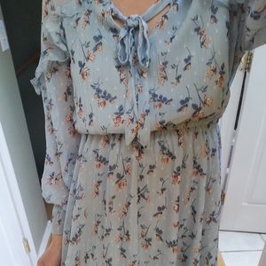 French romantic blue dress floral summer size S